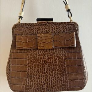 Orla Kiely Holly Brown Crocodile Pattern Shoulder Bag